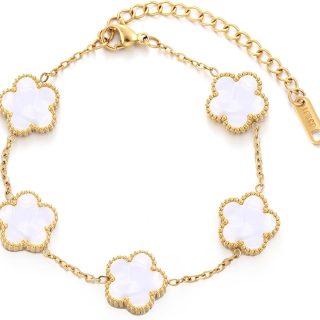 TICVSS Four Leaf Clover Bracelet for Women 18K Gold Plated Stainless Steel Lucky 4 Leaf Gold Link Bracelet Jewelry Gift for Women